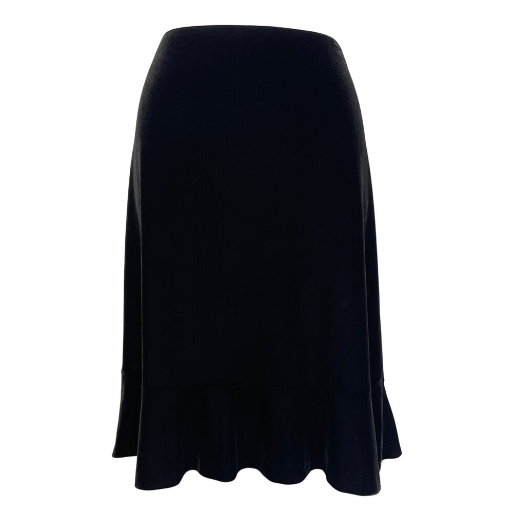 Vintage Alex Evenings Black Velvet Midi Skirt L Flare Hem Whimsigoth Gothic 90s